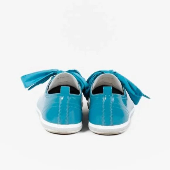 Prada Blue Patent Leather Ribbon Lace-Up Sneakers - Picture 3 of 10